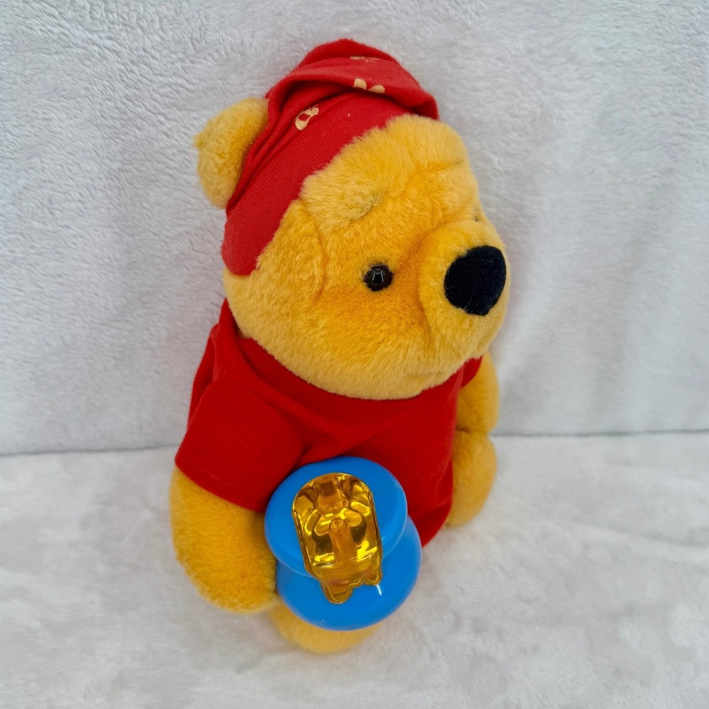 Vintage 1998 Disney Winnie the Pooh Bear Bedtime Plush W/ Light up Hunny Pot Toy - Picture 3 of 4